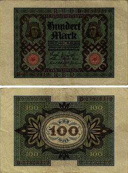 Германия 100 марок 1920 Бамбергский всадник, 8 цифр в номере, серия D, буква I Pick 69 b, Розенберг 69b бумага 444-151-2