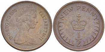 Великобритания 1/2 пенни 1975 Елизавета II (1952-2022) KM 914, Spink 4239 бронза 112-1066