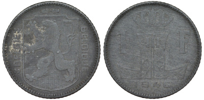 Бельгия 1 франк 1946 Леопольд III, Belgie-Belgique KM 128 цинк 4163-151