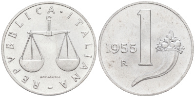 Италия 1 лира 1955 R, весы KM 91 алюминий  UNC  4594-633