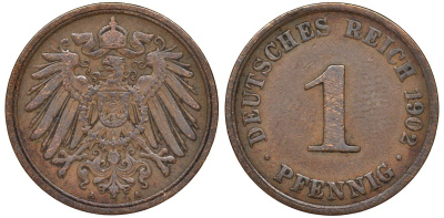 Германия 1 пфенниг 1902 A - Берлин KM 10 медь 4173-639