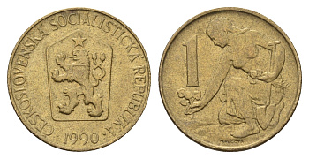 Чехословакия 1 крона 1990 женщина сажает липовое дерево KM 50 алюминиевая бронза 4675-154