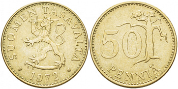 ФИНЛЯНДИЯ 50 ПЕННИ 1972 S KM 48 алюминиевая бронза 3457-926