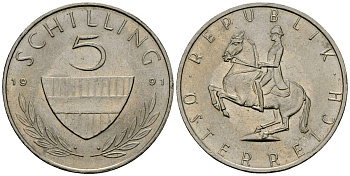 Австрия 5 шиллингов 1991 KM 2889a медно-никель 4167-916