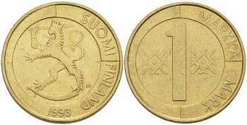 ФИНЛЯНДИЯ 1 МАРКА 1993 M KM 76 алюминиевая бронза 113-1155