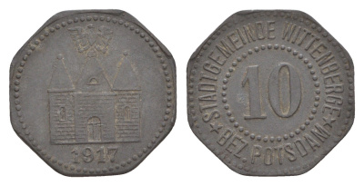 Виттенберге 10 пфеннигов 1917 Funck 606.2, Men18 34522.2 цинк 4532-833