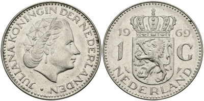 Нидерланды 1 гульден 1969 Юлиана (1948-1980) KM 184a никель 94-621