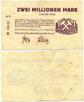 ВАЛЬДЕНБУРГ 2000000 МАРОК 1923 НОТГЕЛЬД, 20 АВГУСТА 1923 - 20 ОКТЯБРЯ 1923, ЗЕМЛЯ БАДЕН ВЮРТЕНБЕРГ бумага 7547-23-1