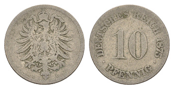 Германия 10 пфеннигов 1875 C, Вильгельм I (1871-1888) KM 4, J. 4 медно-никель 4640-214