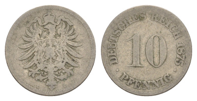 Германия 10 пфеннигов 1875 C, Вильгельм I (1871-1888) KM 4, J. 4 медно-никель 4640-214