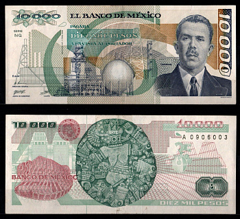 Мексика 10000 песо 1988 Pick 90 b бумага 7198-20-4-2