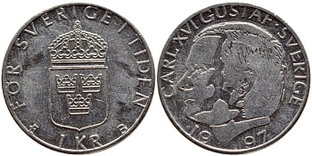 Швеция 1 крона 1997 Карл XVI Густав (1973- ) KM 852a медно-никель 4382-1034