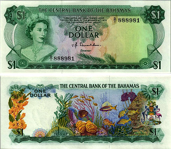 Багамские острова 1 доллар 1974 Елизавета II (1953- ), морской сад, подпись T.B. Donaldson Pick 35 a бумага UNC (пресс) 6299-12-2-1