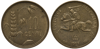 ЛИТВА 10 ЦЕНТОВ 1925 РЕСПУБЛИКА (1918-1940) KM 73 алюминиевая бронза 119-134
