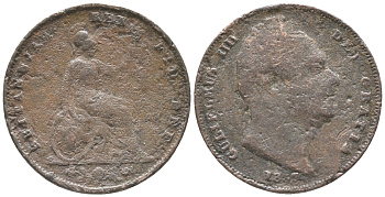 Великобритания 1 фартинг 1837 Вильгельм IV (1830-1837) KM 705, Spink 3848 медь 34-141