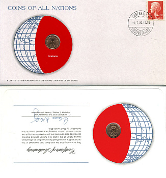 ДАНИЯ 5 ЭРЕ 1979 B; B, МАРГРЕТЕ II (1972-) В КОНВЕРТЕ С МАРКОЙ ПЕРВОГО ДНЯ ГАШЕНИЯ KM 859.2 железо плакированное медью UNC 4294-15-1