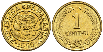 Парагвай 1 сентимо 1950  KM 20 алюминиевая бронза  aUNC  220-1024