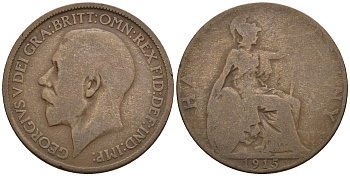 Великобритания 1/2 пенни 1915 Георг V (1910-1936) KM 809, Spink 4056 бронза 4610-642