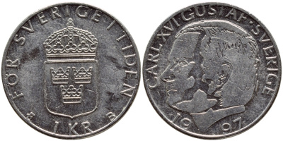 Швеция 1 крона 1997 Карл XVI Густав (1973- ) KM 852a медно-никель 4382-1034