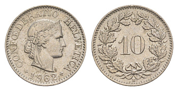 Швейцария 10 раппенов 1962 B KM 27 медно-никель 4625-311