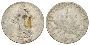 Франция 1 франк 1898 KM 844 серебро 4622-1056