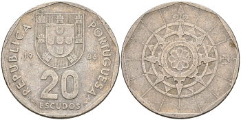 Португалия 20 эскудо 1986 KM 634 медно-никель 4572-1045