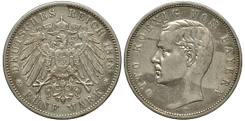 Бавария 5 марок 1898 D, Отто (1886-1913) Weege 47, J. 46, KM 512.1 серебро 413-4924