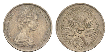 Австралия 5 центов 1973 Елизавета II (1952-2022) молодой портрет, ехидна KM 64 медно-никель 4151-1249