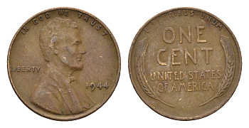 США 1 цент 1944 Линкольн KM A132 латунь 4674-714