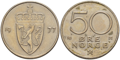 Норвегия 50 эре 1977 Улаф V (1957-1991) KM 418 медно-никель 86-1353