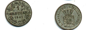 Бавария 1 крейцер 1861 Максимилиан II (1848-1864) KM 473 серебро 62-2762