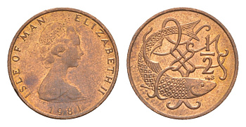 Остров Мэн 1/2 пенни 1981 PM, Елизавета II (1952-2022) KM 58 бронза UNC 4651-948
