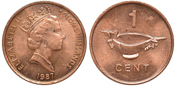 Соломоновы острова 1 цент 1987 Елизавета II (1953-) KM 24 сталь плакированная бронзой aUNC 4602-933