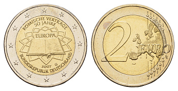 Германия 2 евро 2007 G, 50 лет подписанию Римского договора KM 259 биметалл UNC 1096-2-45