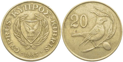 Кипр 20 центов 1983 птичка KM 57.1 никель латунь 115-534