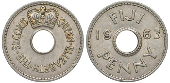 Фиджи 1 пенни 1963 Елизавета II (1952- ) KM 21 медно-никель 51-4146