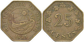 Мальта 25 центов 1975 KM 29 латунь 183-1231