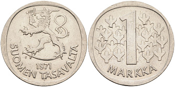 Финляндия 1 марка 1971 S KM 49а медно-никель 4595-121
