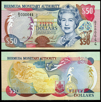 Бермудские острова 50 долларов 2007 Елизавета II, дайвинг Pick 54b бумага UNC (пресс) 00-000-00
