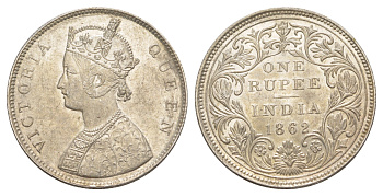Британская Индия 1 рупия 1862 Виктория (1837-1901) KM 473 серебро aUNC 1517-443
