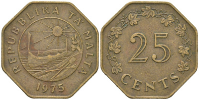 Мальта 25 центов 1975 KM 29 латунь 183-1231