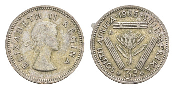 ЮАР 3 пенса 1955 KM 47 серебро 4651-421