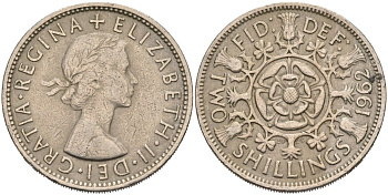 Великобритания 2 шиллинга (флорин) 1962 Елизавета II (1952-2022) KM 906, Spink 4146 медно-никель 4572-1016