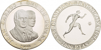 Испания 2000 песет 1990 XXV летние Олимпийские игры 1992 года в Барселоне, бег KM 864 серебро PROOF 1088-8-54