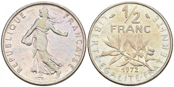 Франция 1/2 франка 1972 сеятель KM 931.1, LE FRANC 198.11 никель 187-122