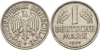 ФРГ 1 марка 1950 F KM 110, J. 385 медно-никель    4601-844