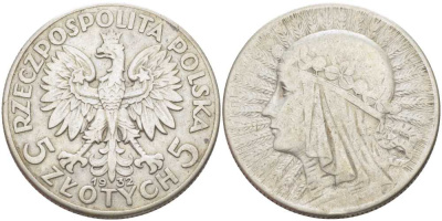 Польша 5 злотых 1932 Ядвига KM 21 серебро 5010-1124