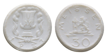 Майсен 30 пфеннигов 1921 Men05 16521.5, Men18 20725.5, Scheuch 168n фарфор 08-514