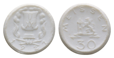 Майсен 30 пфеннигов 1921 Men05 16521.5, Men18 20725.5, Scheuch 168n фарфор 08-514
