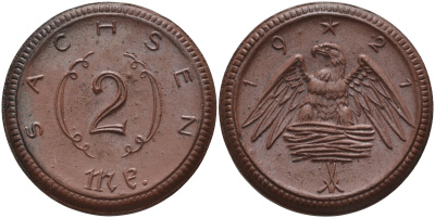 Саксония 2 марки 1921 J. N 56 фарфор 1094-1-83